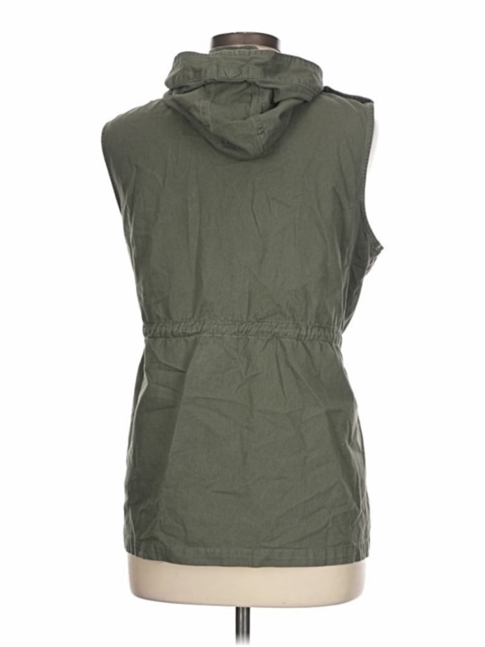 Zenana 1X Olive Green Utility Vest Hooded Cargo Drawstring Cotton Plus Size - Picture 2 of 6